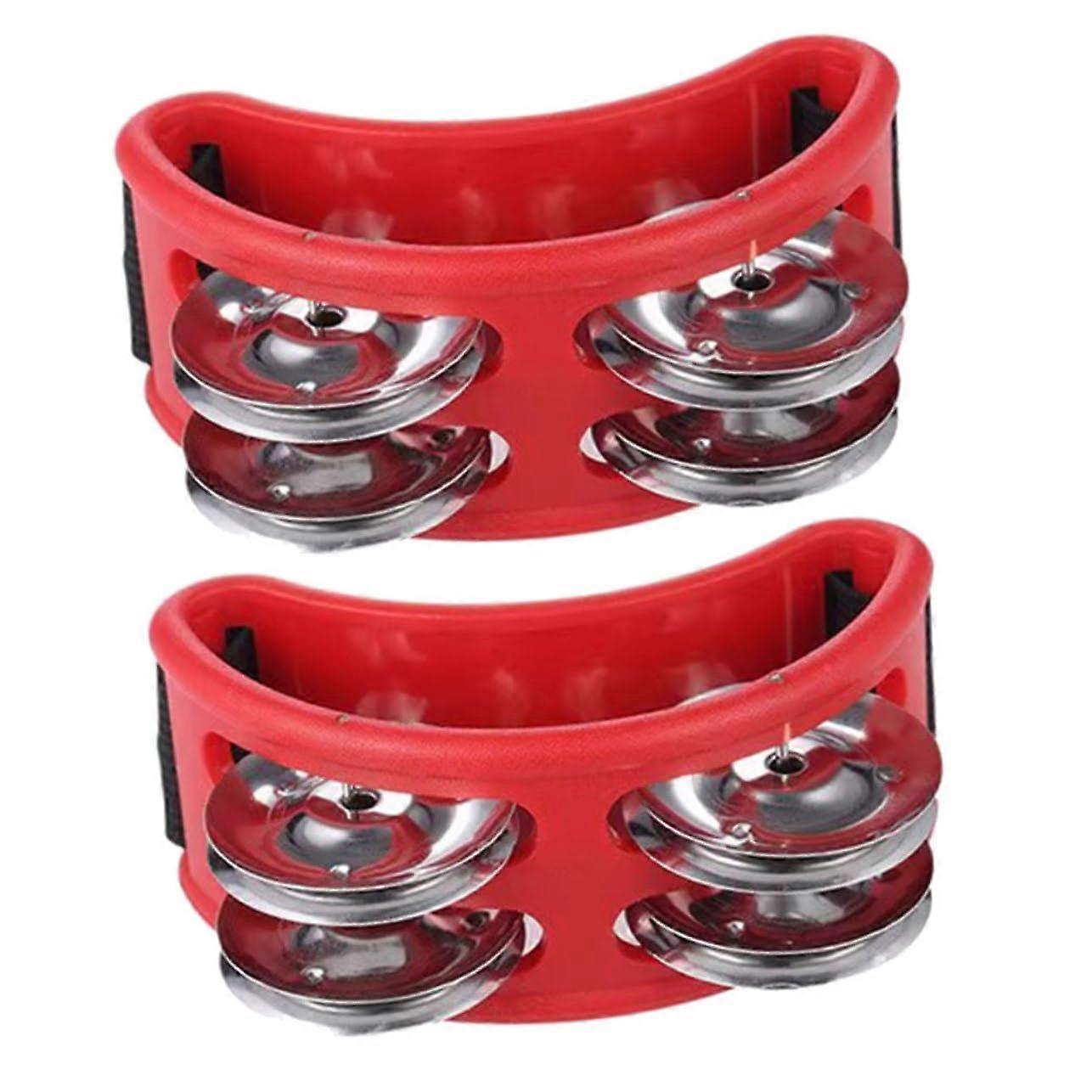 Double Row Foot Tambourine Pack of 2 Red Nylon Musical Instruments Heated Bass Shaker Drum Accessories Rhythm Bells