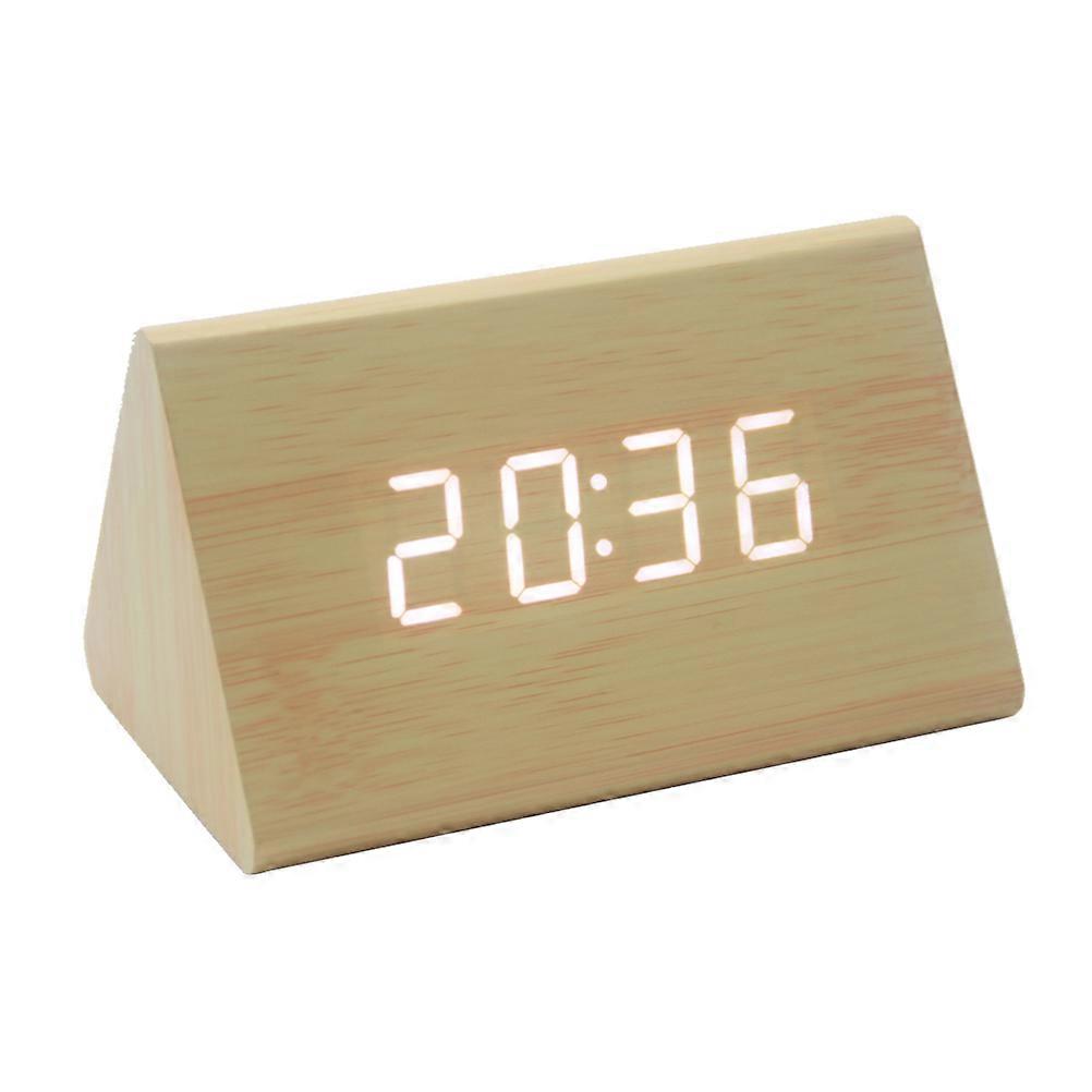 Desk Shelf Clocks Led Wood Clock Modern Triangle LED Wooden Alarm Clock Home Furnishing 10 x 6 x 6 Cm Alarm Sound Control 1Pack
