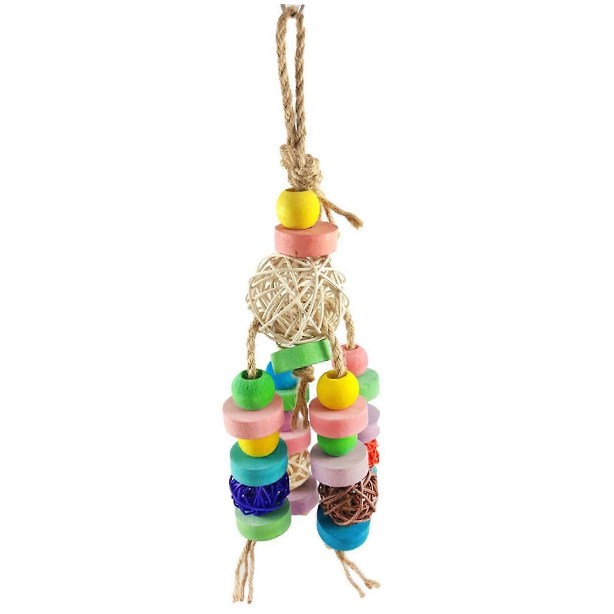 2piece parrot chew toy made of rattan with colorful wooden blocks, hanging toy for birds to bite, suitable for small parrots, cockatiels, and others.