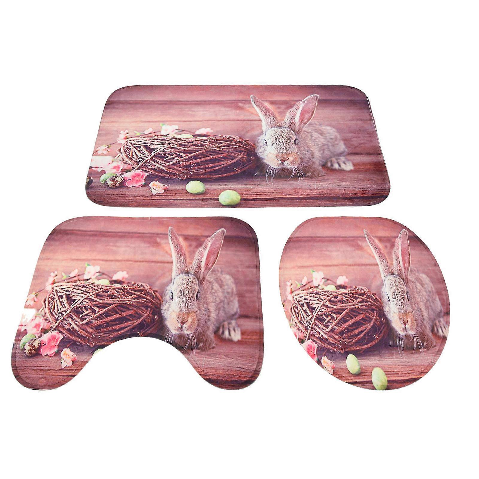 Toilet Seat Cover Bathroom Mat Set Water Absorption Quick Drying Easy Cleaning Rectangular Assorted Color Flannel 3Pack