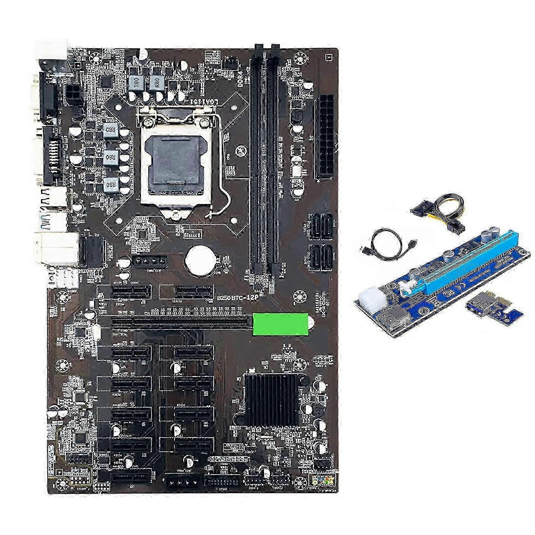 BTC B250 Mining Motherboard with VER006C Riser Card 12XGraphics Card Slot LGA 1151 DDR4 USB3.0 for hwy