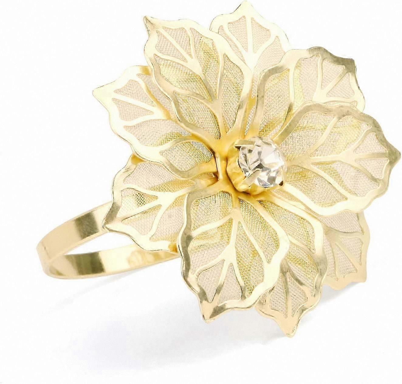 12-Piece Gold Napkin Rings with Floral Design and Hollow Out Pattern in Alloy Material