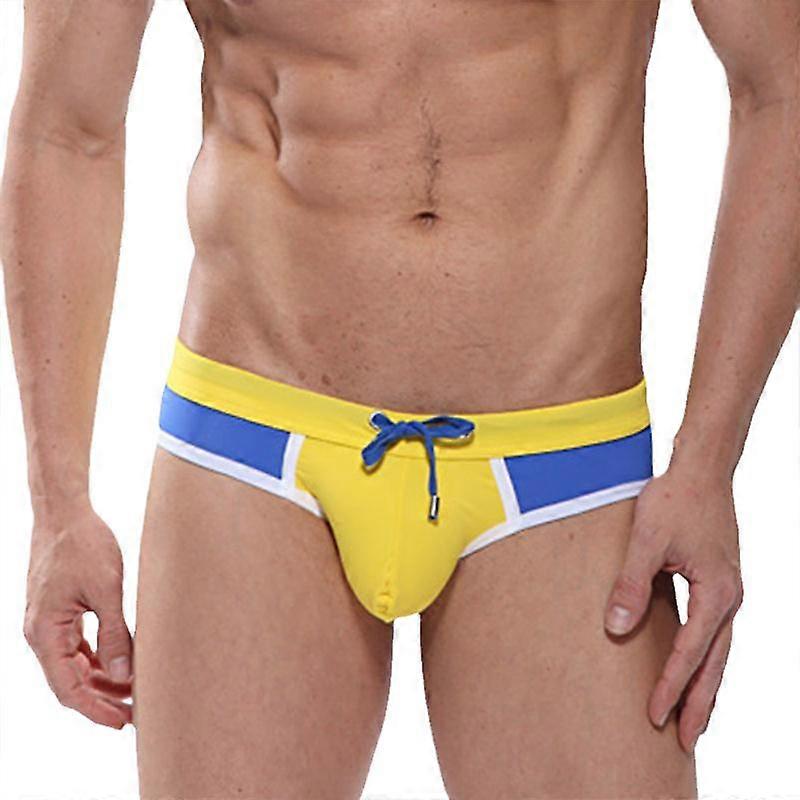 1Pc Color Blocked Sexy Men's Summer Dressing Digital Printing Comfortable Fabric Beach Swimsuit Lace Swimming Trunks