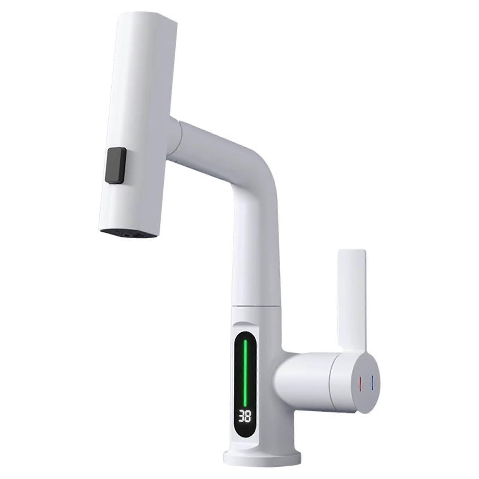 Detachable faucet with LED temperature display, 3 colors, 360° swivel spout, hot and cold switching, for bathroom, washbasin, sink, bathroom faucet.
