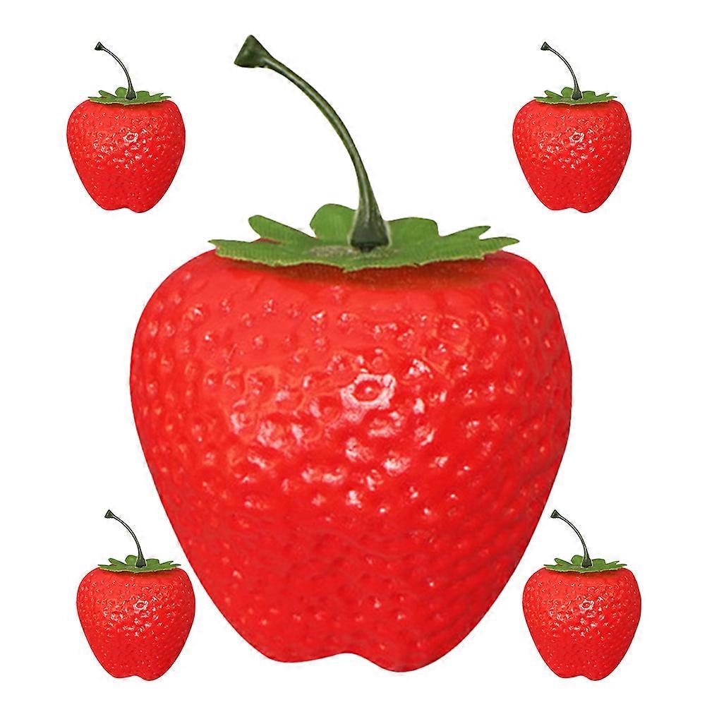 Realistic Artificial Strawberries for Decoration Made of Plastic Red Color Lightweight and 5pcs