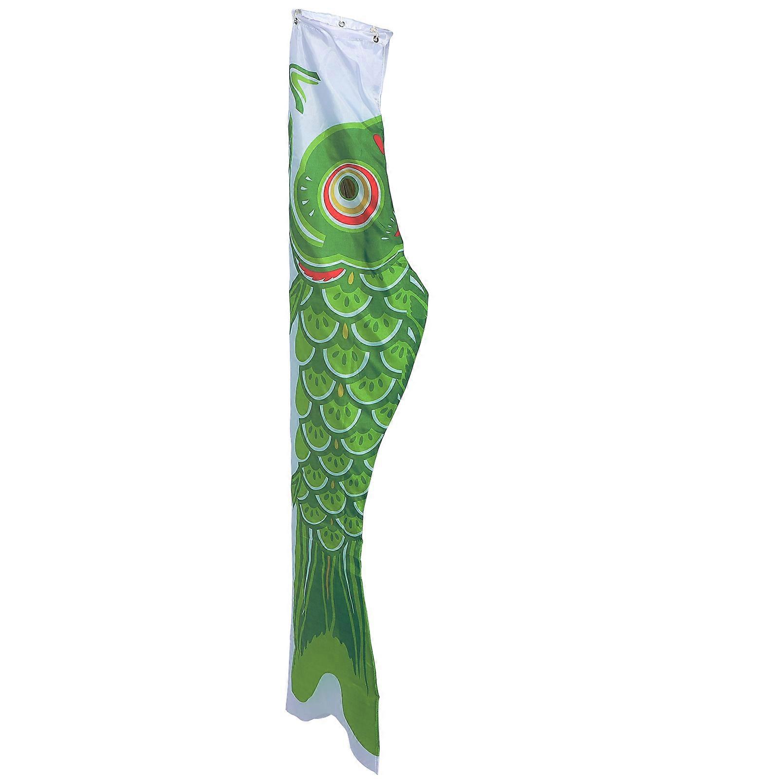 Japanese Carp Windsock Outdoor Hanging Decor for Gardens and Yards Made of Polyester Green Color