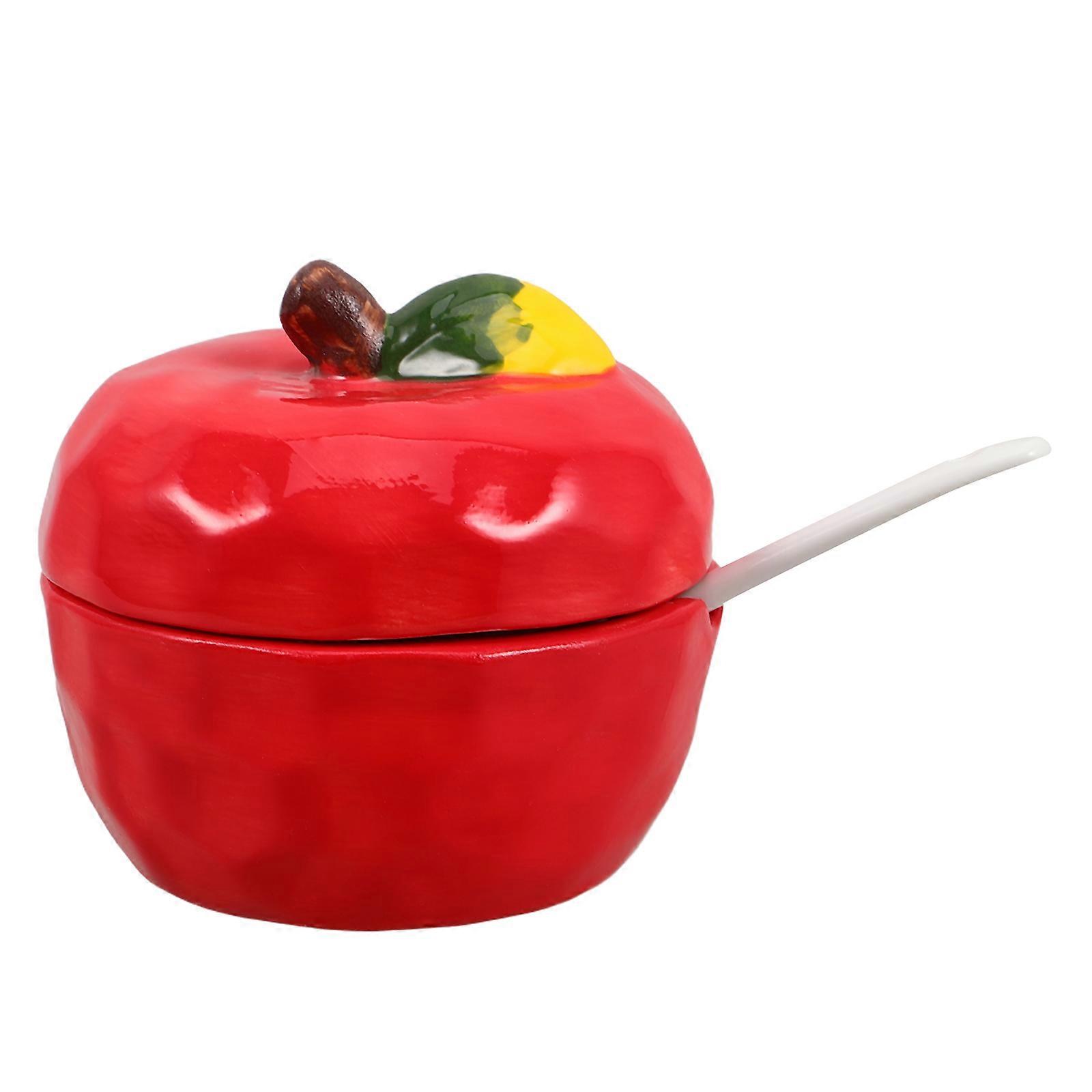 Ceramic Seasoning Containers With Spoon Creative Design For 9.00X9.0/.8.50CM Kitchen Organizer 1Pack