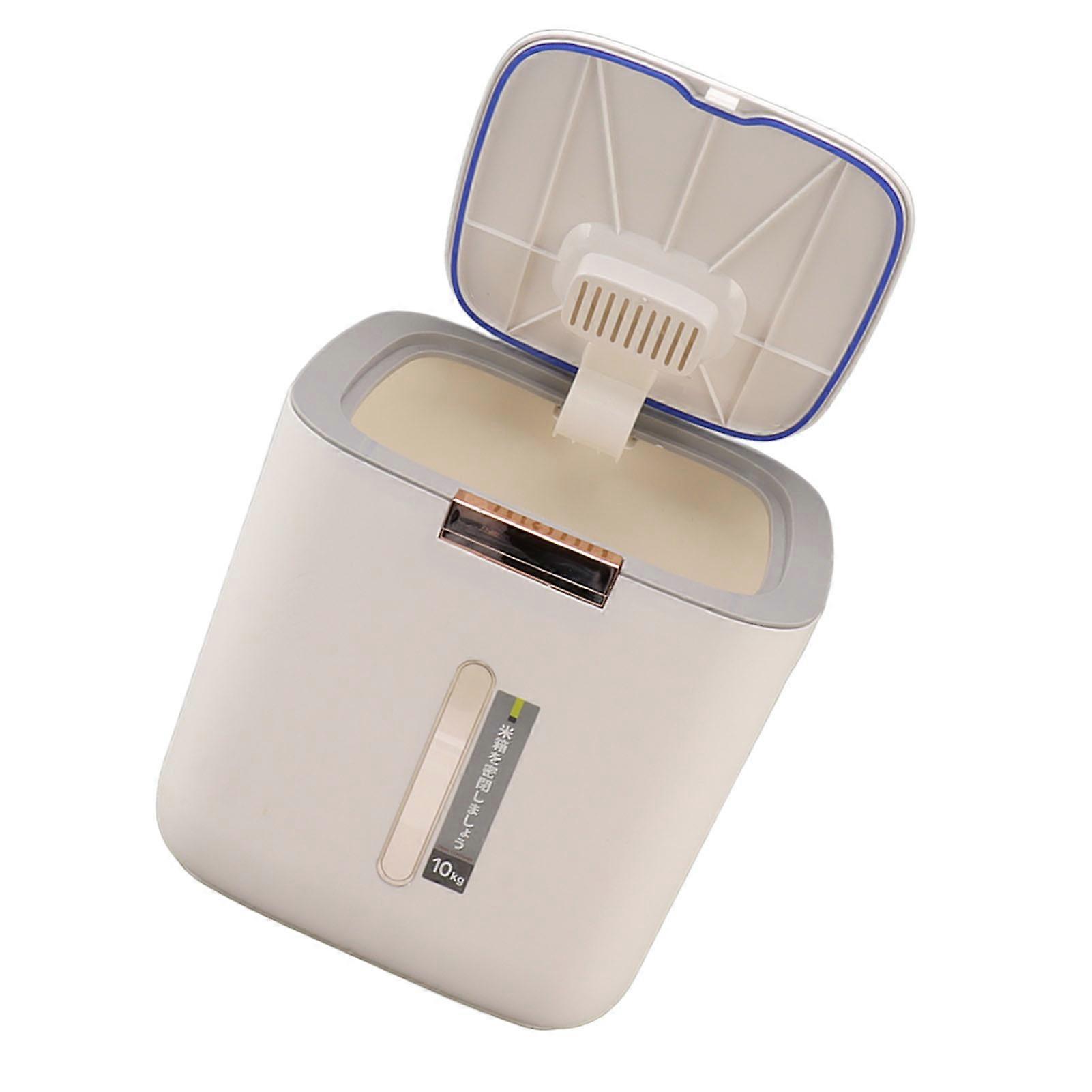 Rice Storage Container 22.0lb Capacity Food Grade PP Thickened Sealed Grain Storage Barrel with Measuring Cup and Lid Light Grey 