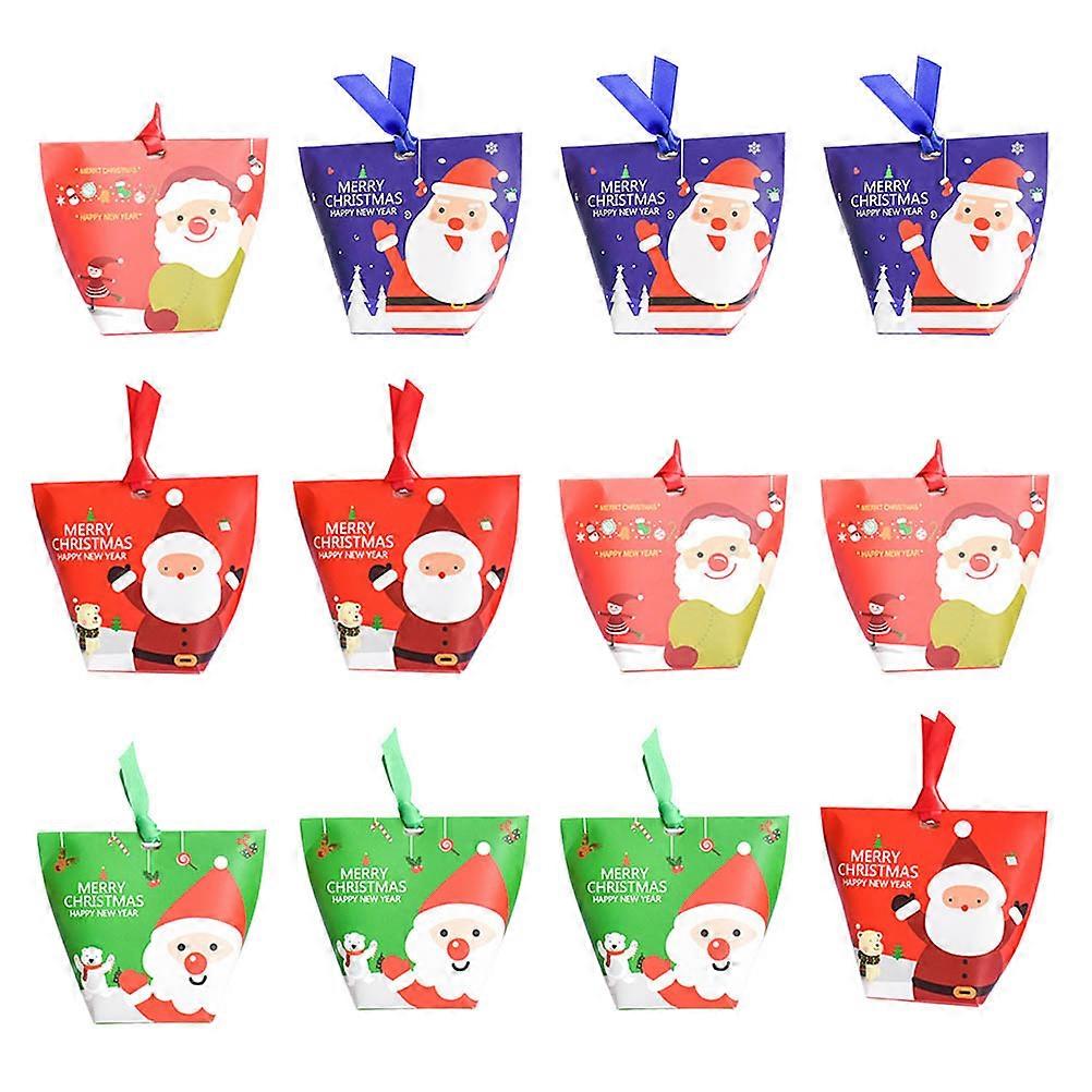 Party Paper Bags Decoration Christmas Theme Pattern Bright Color Storage Case 12pcs