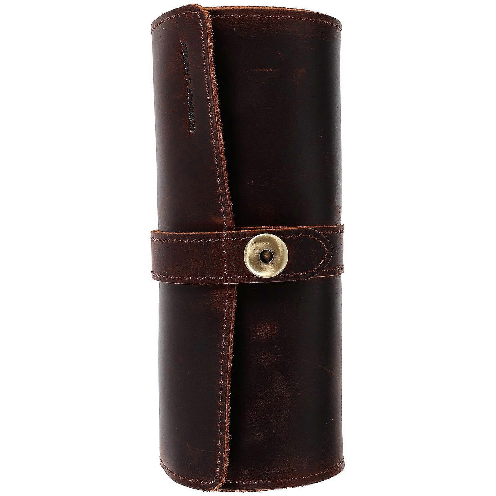 Portable Watch Holder In Coffee Color With 3 Slots For Home Travel Business Trip Design Cylinder Shape 1Pack