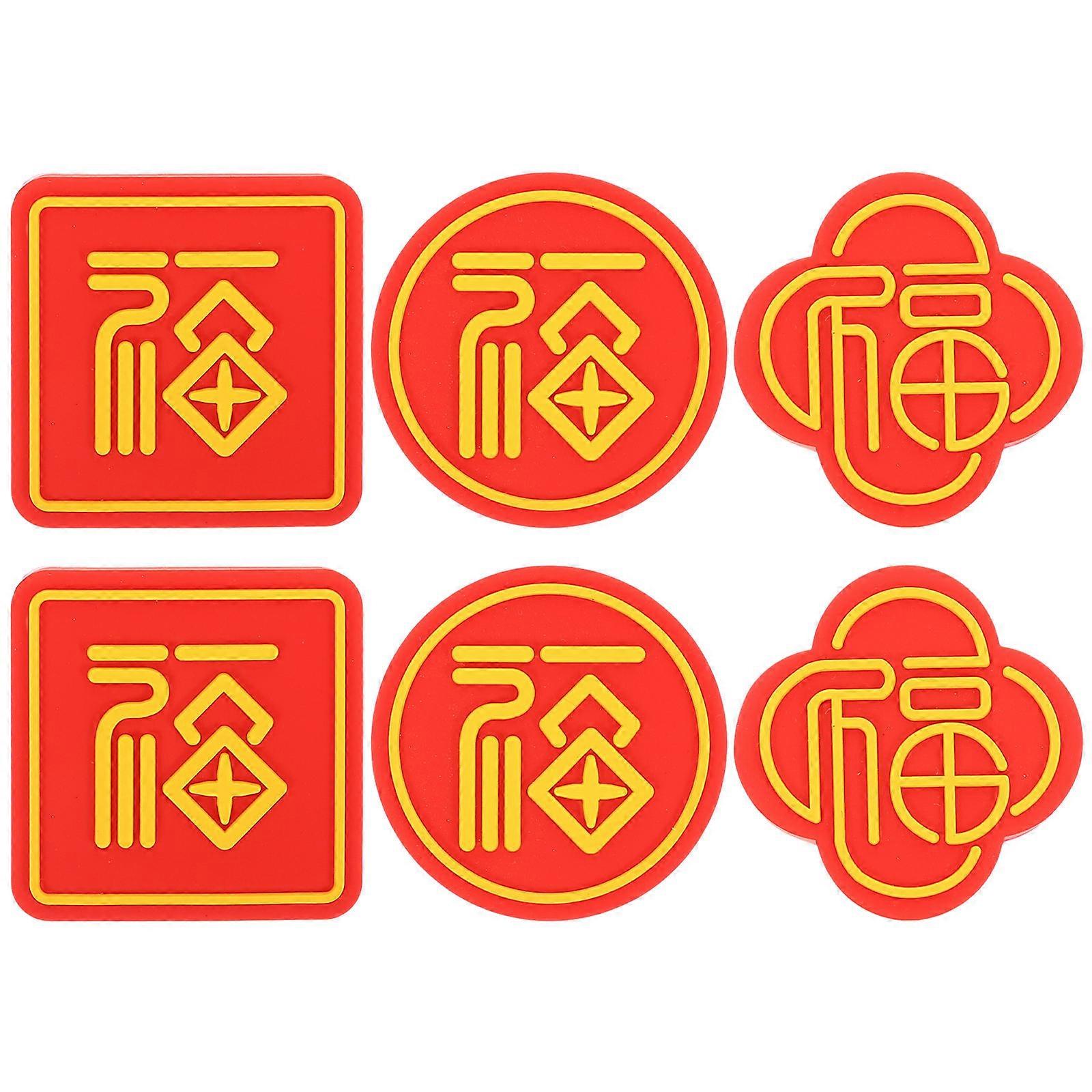 6Pcs PVC Door Knob Pads with Fu Character for Home Use Impact Resistance and Noise Reduction Suitable for Wall Corners