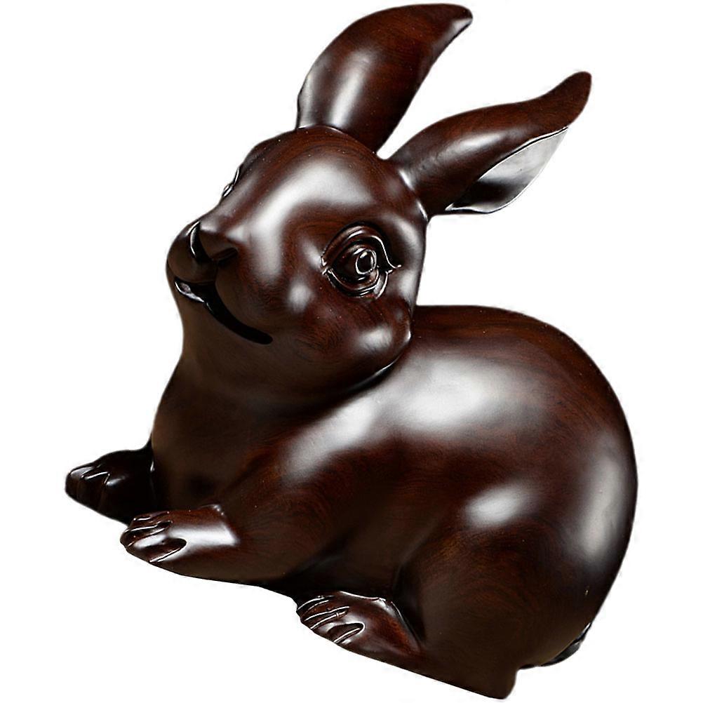 Wood Carved Rabbit Statue Adorable Bunny Home Office Decor Sturdy Animal Figurine for Zodiac Lovers Ornament