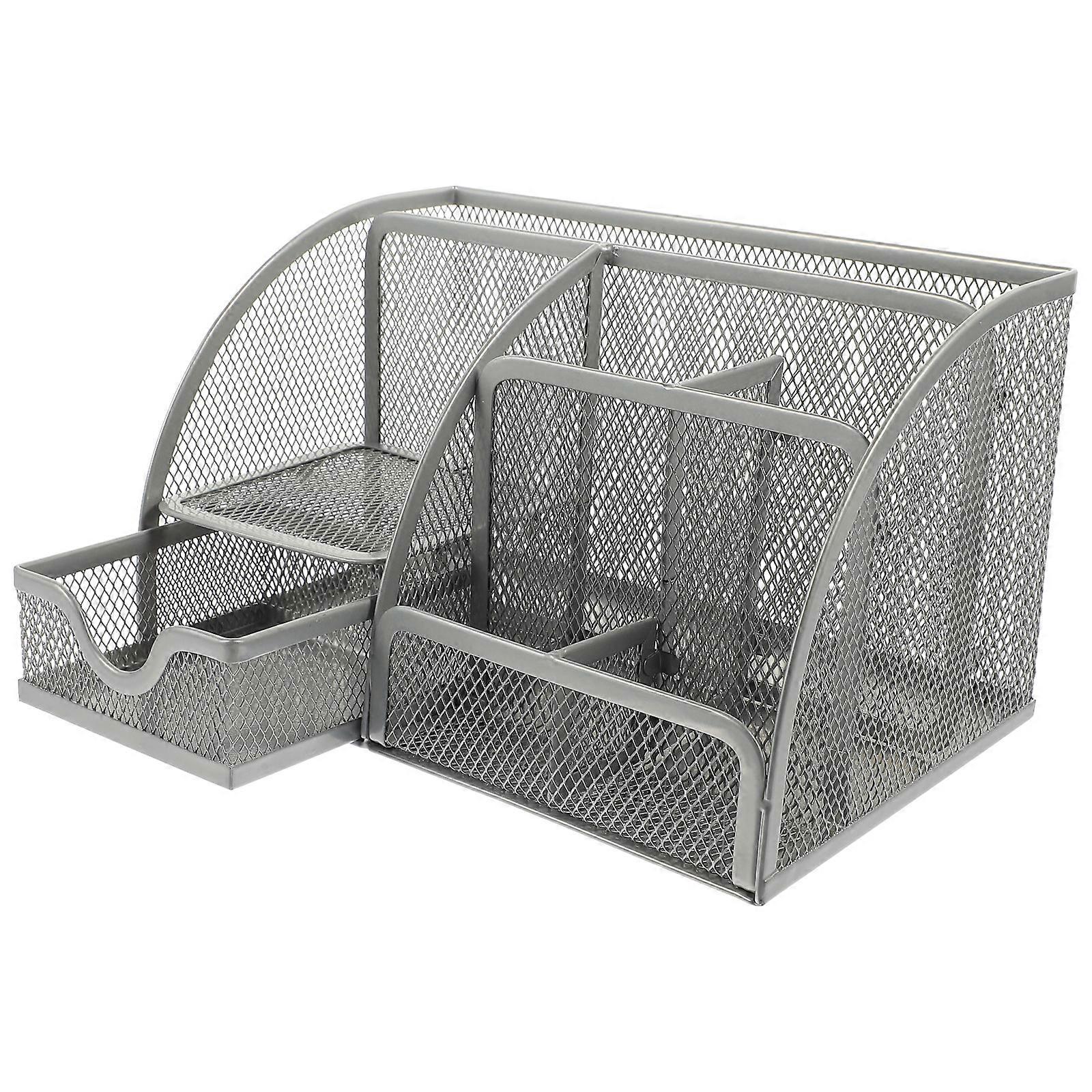 Desktop Pen Holder Multi-Function Pencil Holder For Office Use Silver Organizer With Convenient Design 1Set
