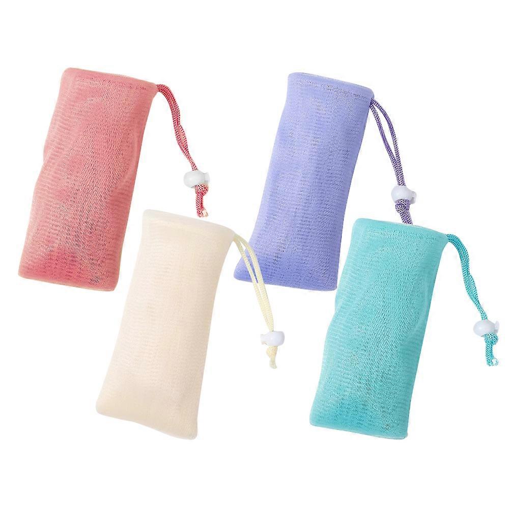 Durable 4 Pack Soap Pouch with Drawstring Closure, Slip Resistant Mesh Bag for Shower, Foaming Soap Net for Handmade and , Portable Bathroom Accessory