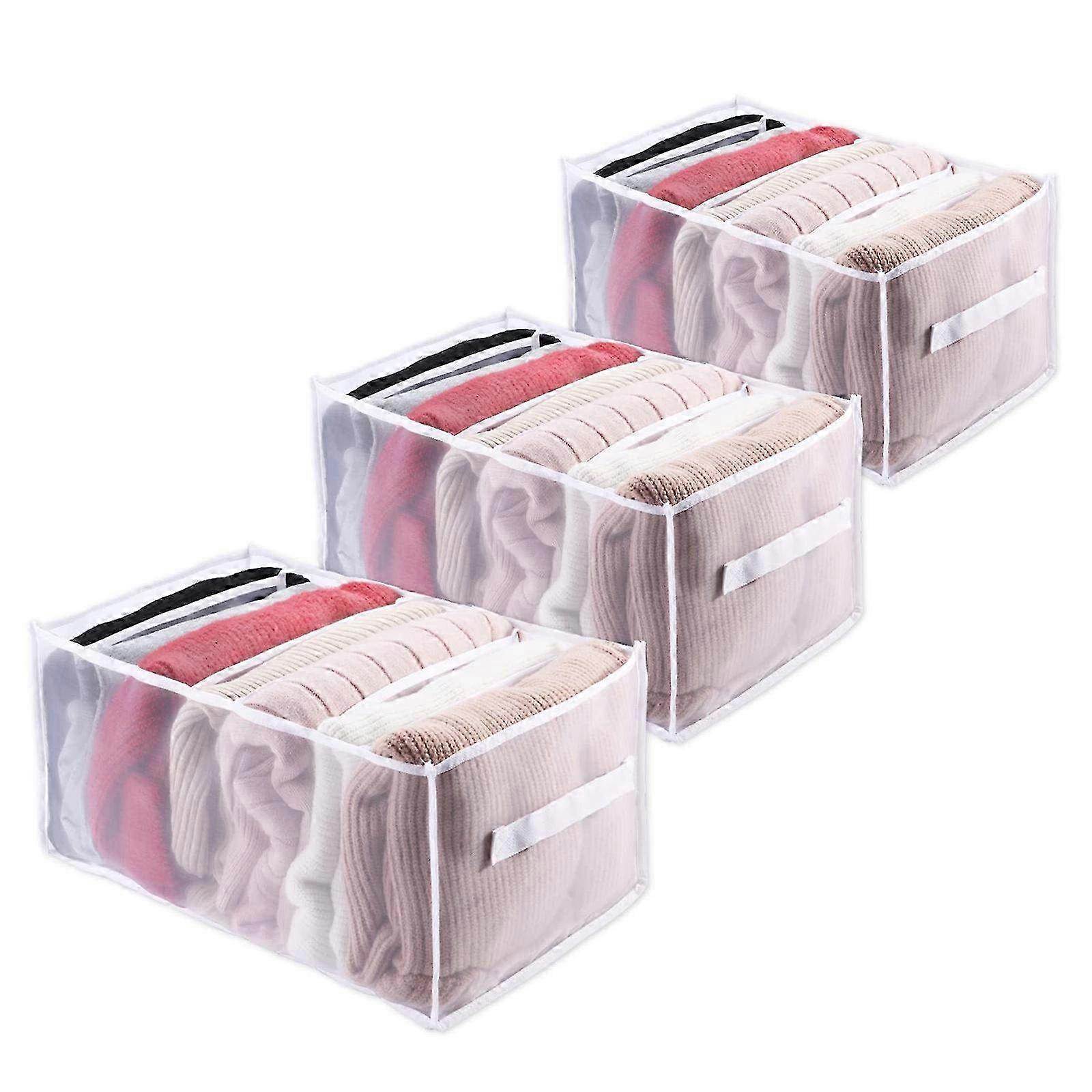 3-Piece Washable Closet Organizer with 7 Grid Foldable Visible Clothing Compartments - Mesh Storage Box for Drawer & Closet Organization