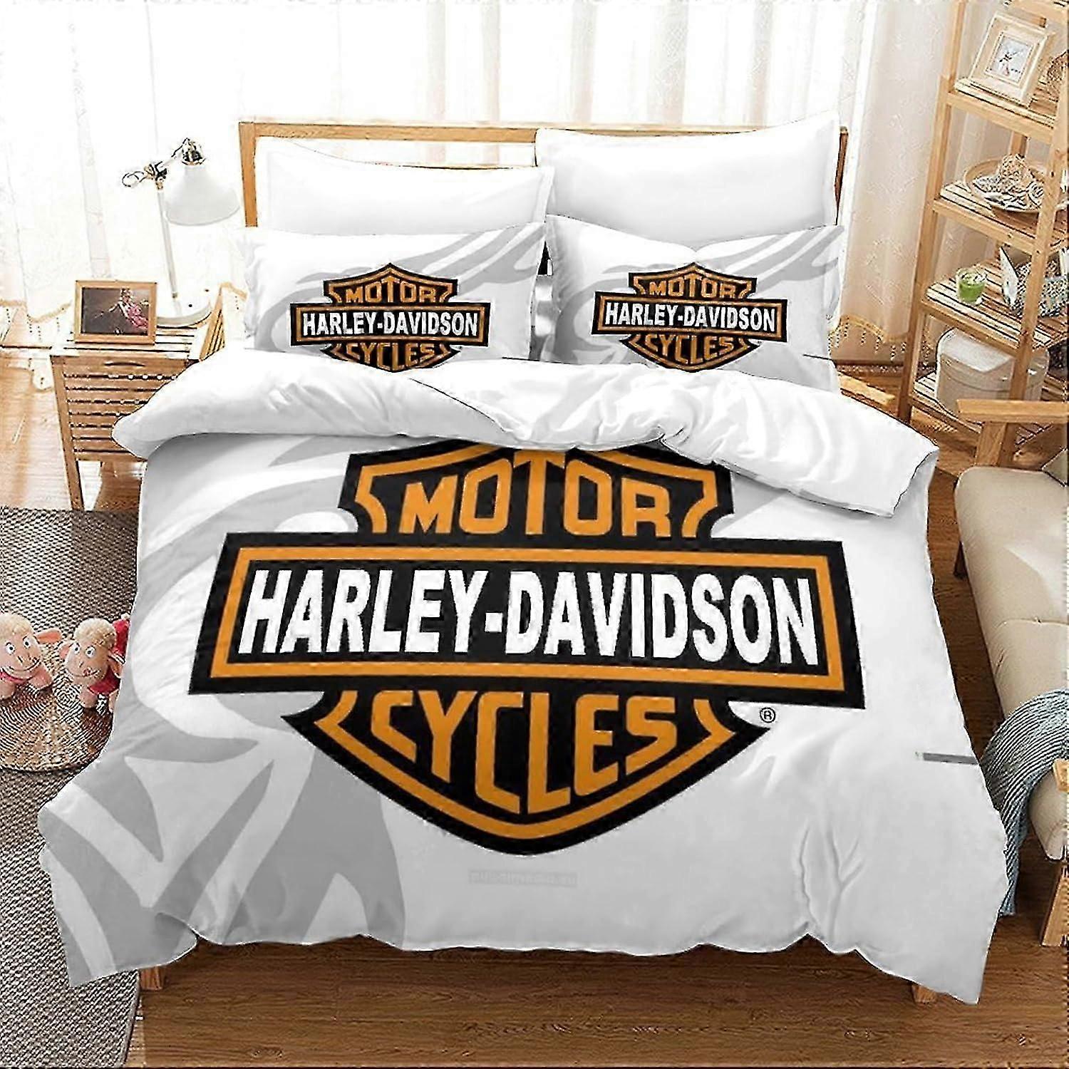 Harley Davidson Duvet Cover Set Pattern Bedding Set Digital Print 3D Comforter Cover Microfiber Bedspread Cover (135*200 cm)