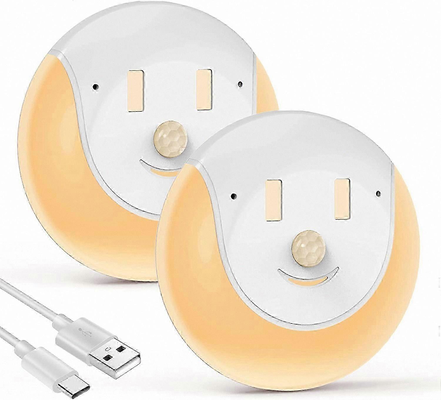 Motion Sensor LED Night Light - USB Rechargeable - 3 Modes (On/Off/Auto) - 2 Pack