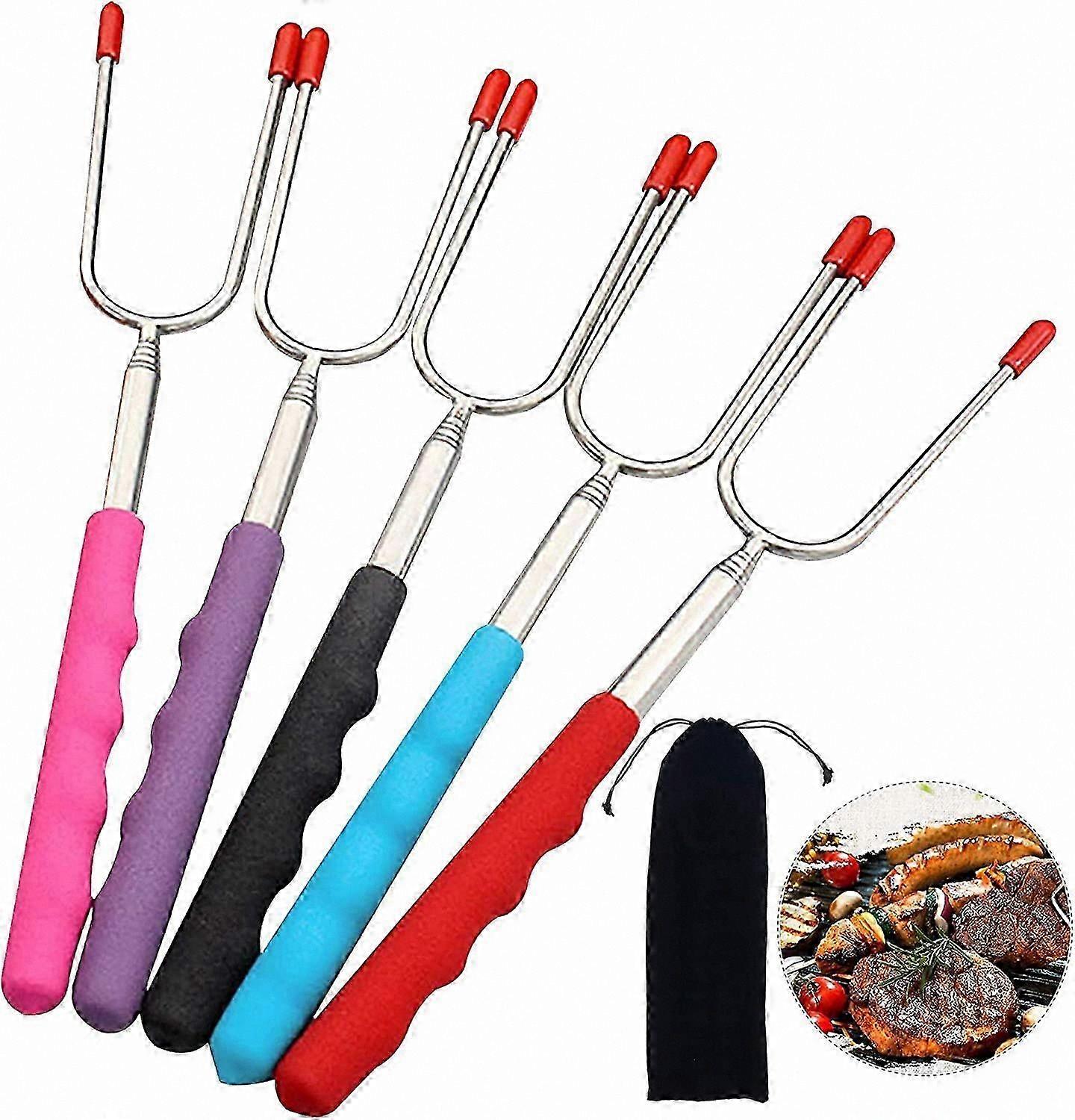 5-Pack Extendable BBQ Forks for Roasting Marshmallows, Sausages, and More - Perfect for Camping and Fireplace Use