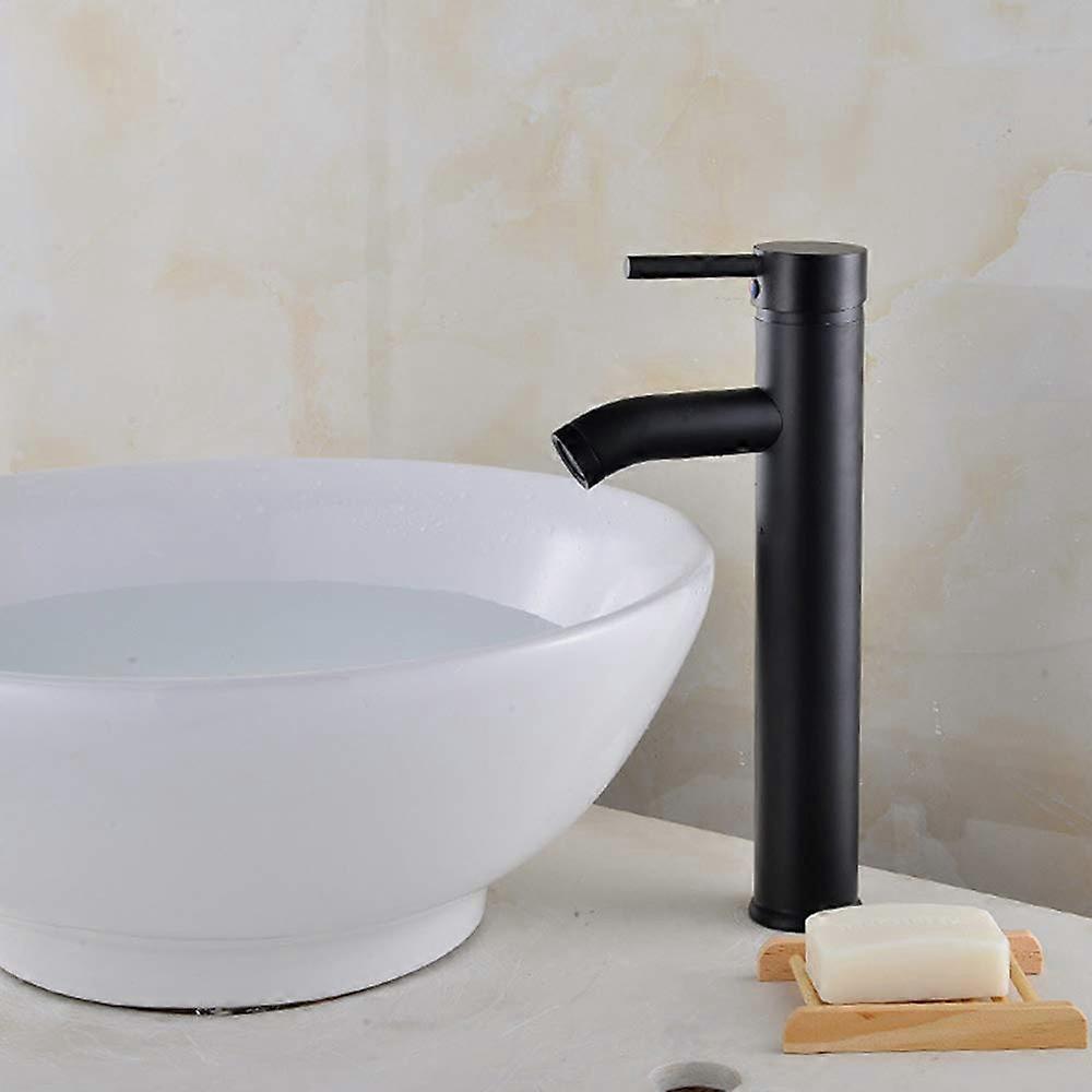 Brass One-Hole Bathroom Faucet with Waterfall Spout, Black Finish, Hot and Cold Mixer Taps for Sink Installation