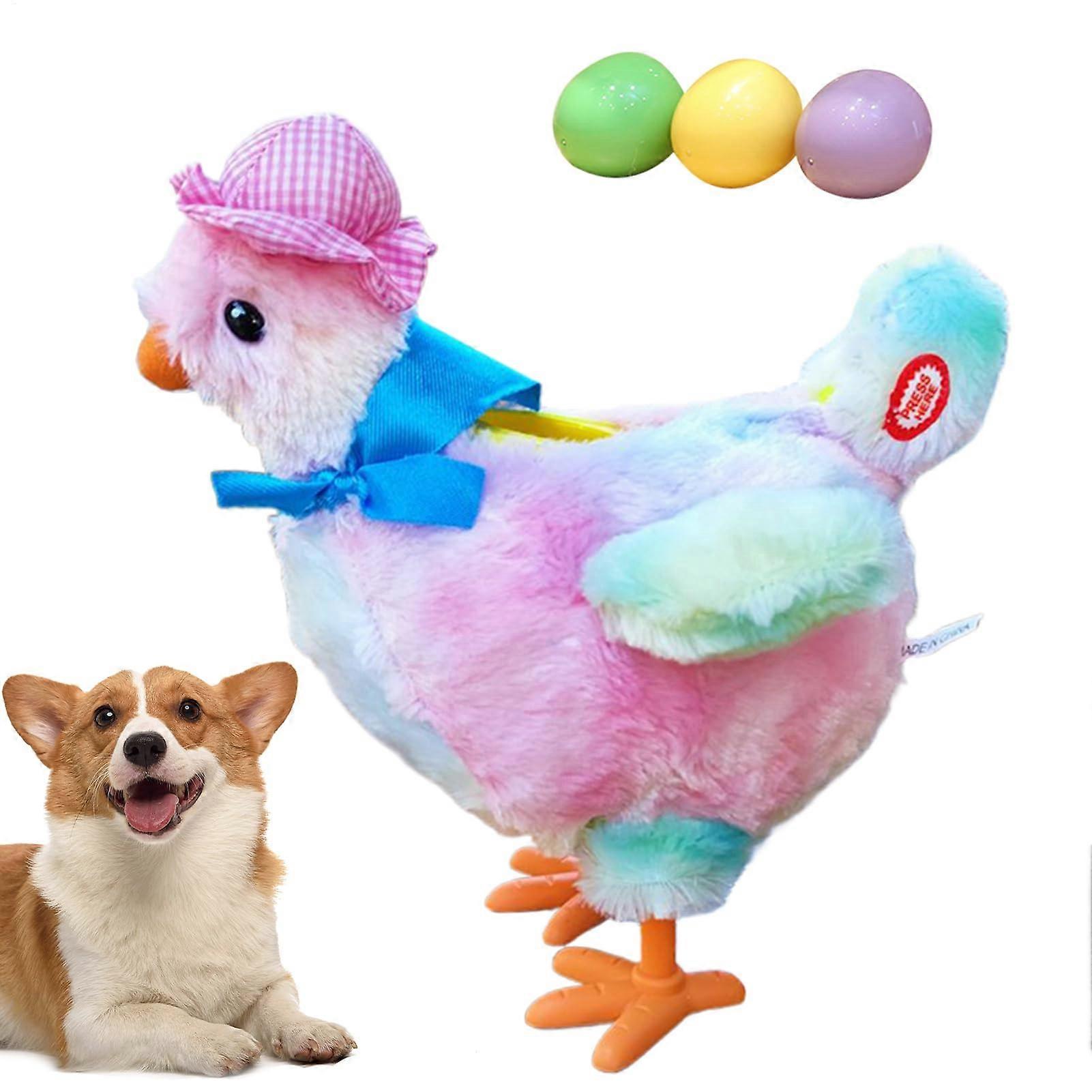 Interactive Dog Toy Electric Chicken With Laying Eggs Function Egg Feeder With Sounds For Dogs And Cats