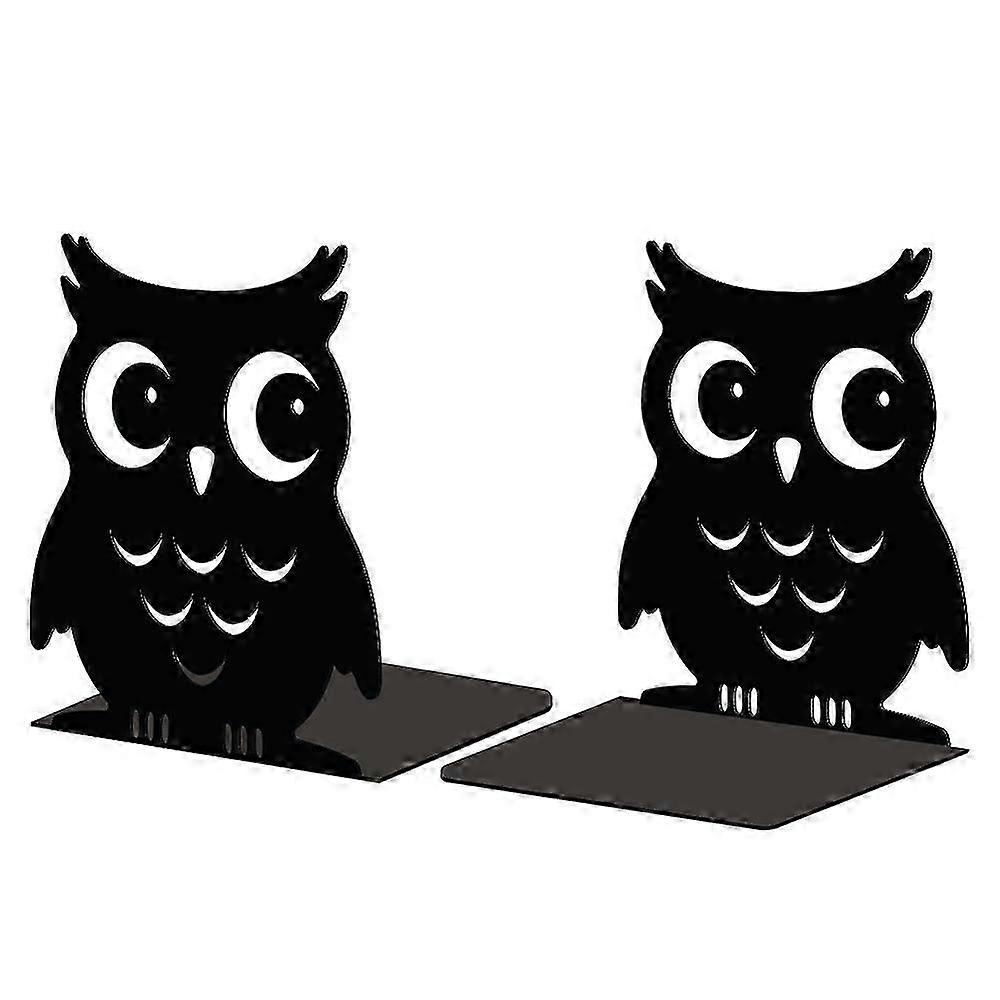 Durable Non-Slip Metal Bookends with Owl Pattern - Pair of Adjustable Shelf Book Stoppers (110x135x150mm)