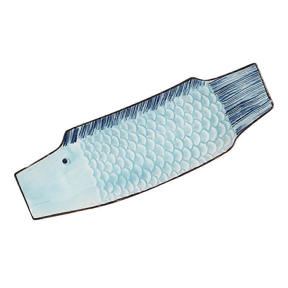 Ceramic Fish Design Serving Dish Elegant Food Serving Plate 30X9.8Cm Sky Blue 1Pack For Families