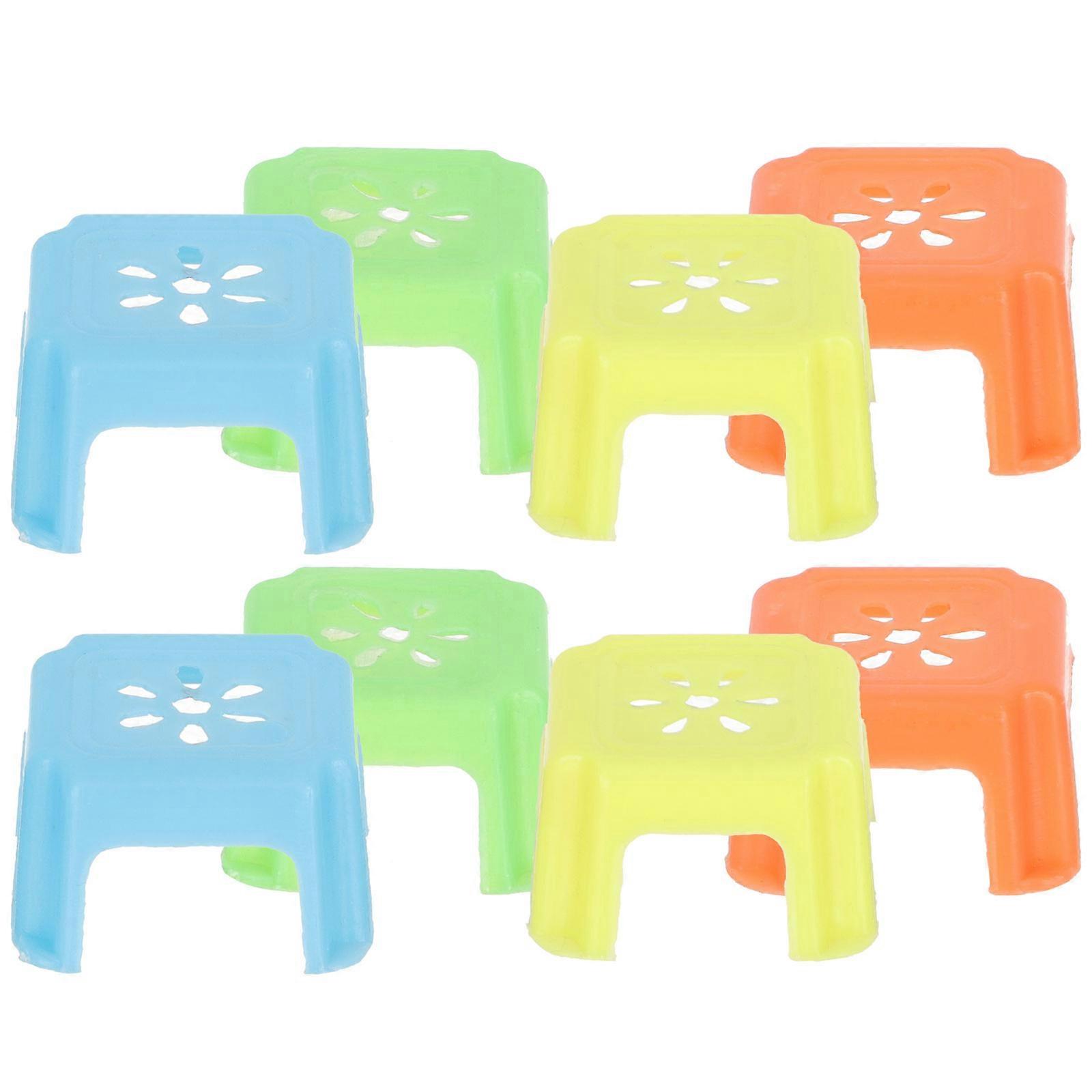 8pcs Mini Chairs and Stools Plastic Decorative Step Stools for Mini House