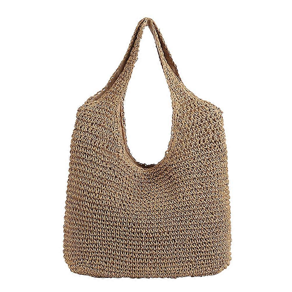 Dark Khaki Woven Tote Bag for Women – Large Multifunctional Shoulder Bag for Travel, Beach, and Daily Use – Unique Casual Design