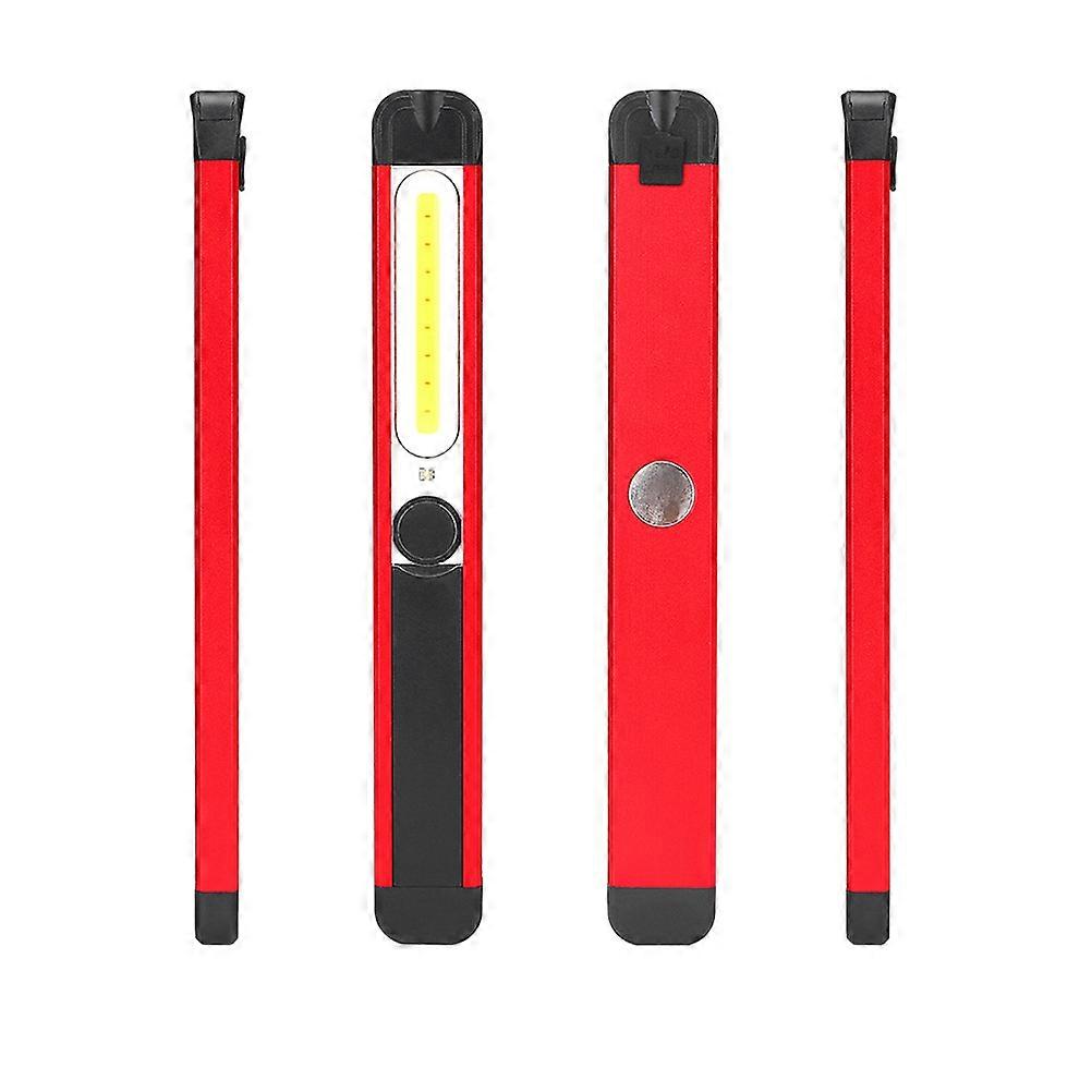 USB Rechargeable COB Inspection Light Portable Flashlight with Multiple Lighting Modes and Magnetic Clip for Home, Store, Emergency Use   Red