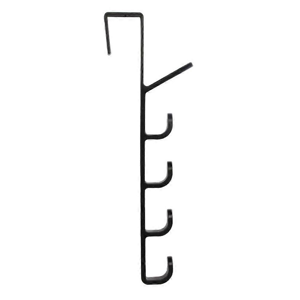 Black ABS Resin Door Back Hanging Rack with 5 Pegs for Towel and Clothes Storage 27.7x9.5cm