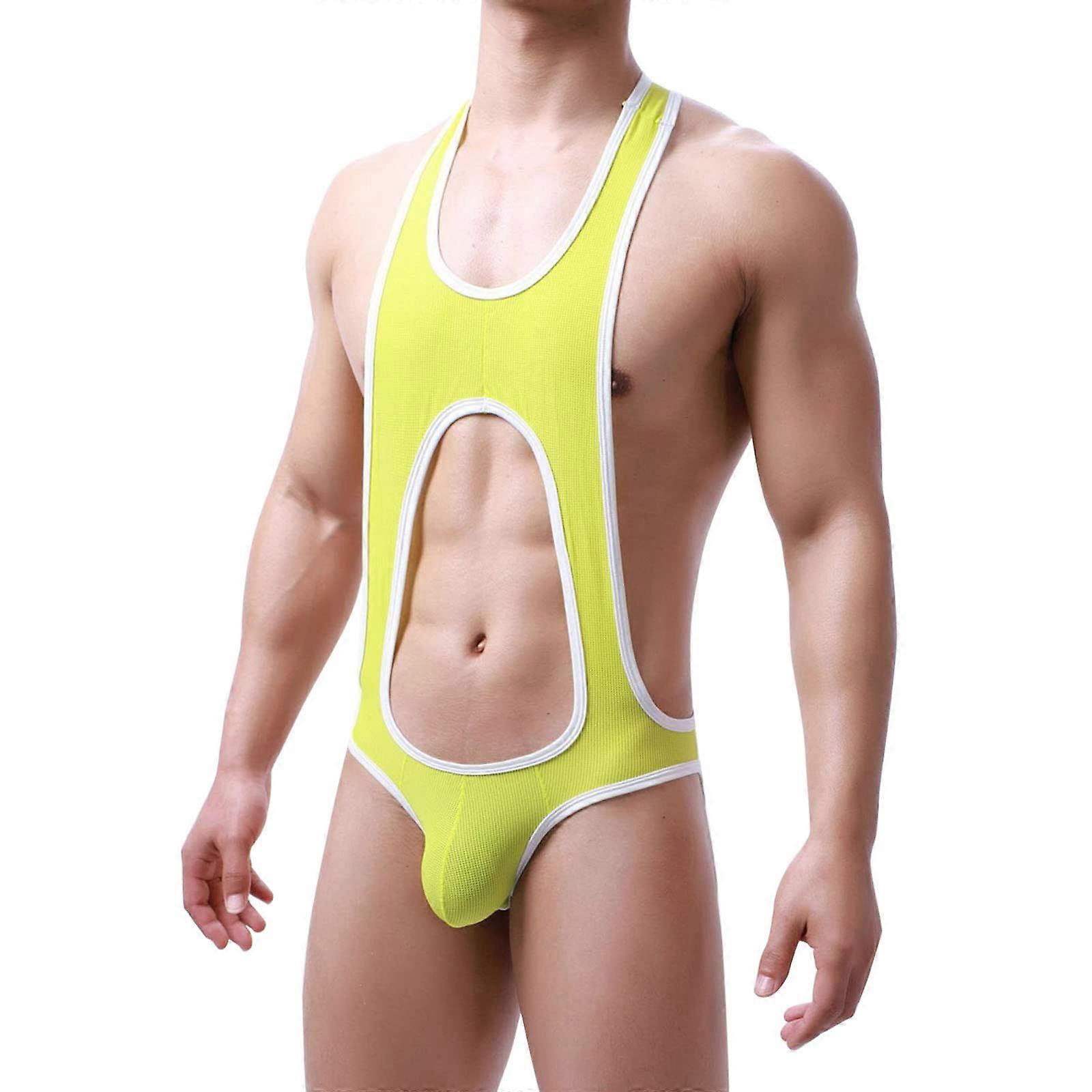 Breathable Underwear For Men Fine Mesh Fabric Men’s Tank Top Size M Yellow 2025