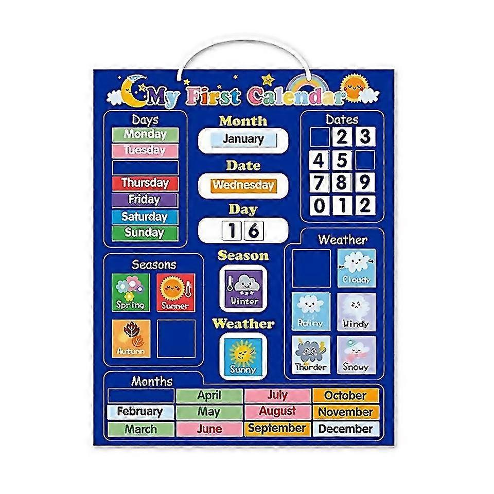 For kids magnetic first calendar time month date day season weather learning chart board early educa