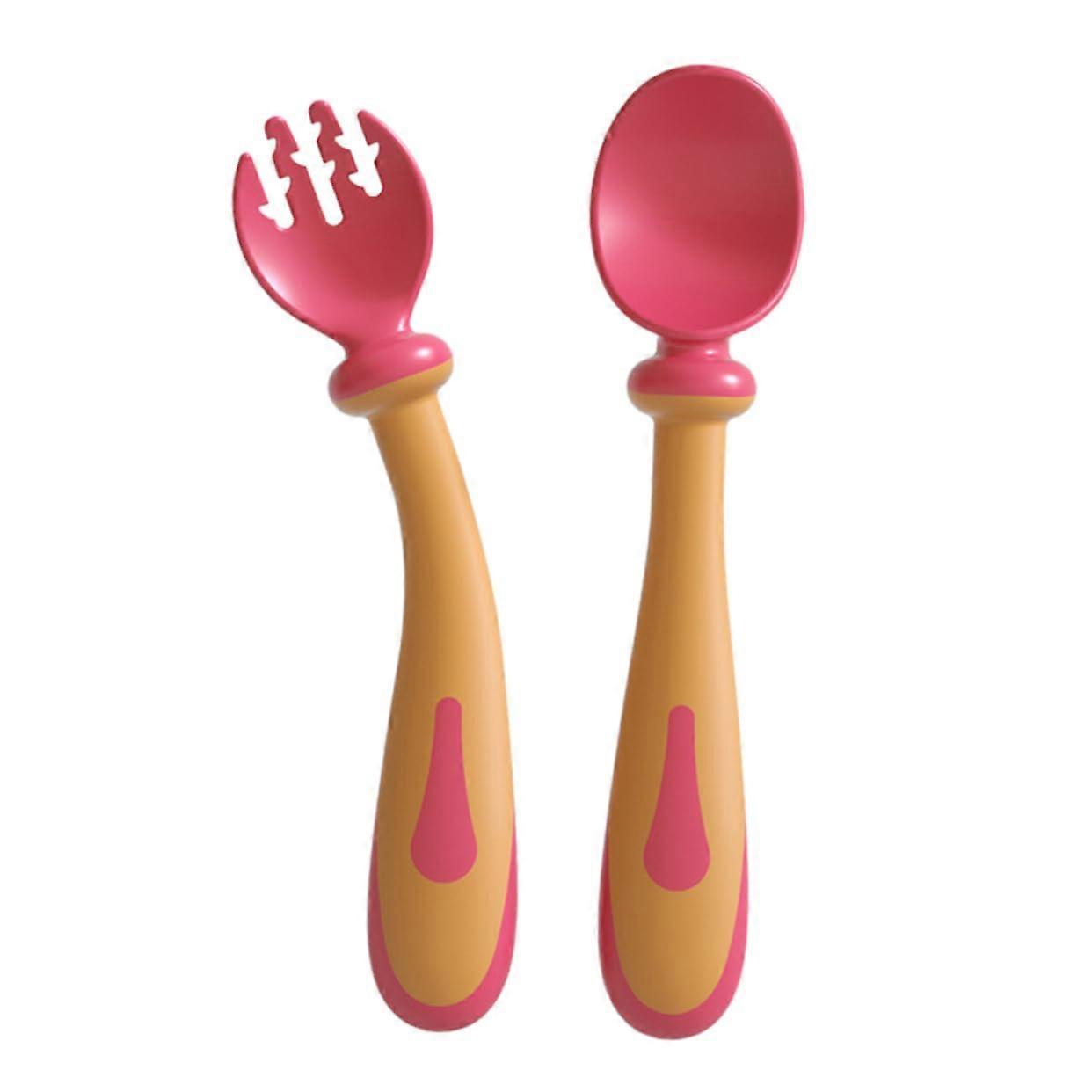 Training Cutlery Set Flexible Fork and Spoon with Storage Box Non-Slip Handle Heat Resistant for Weaning Self-Feeding