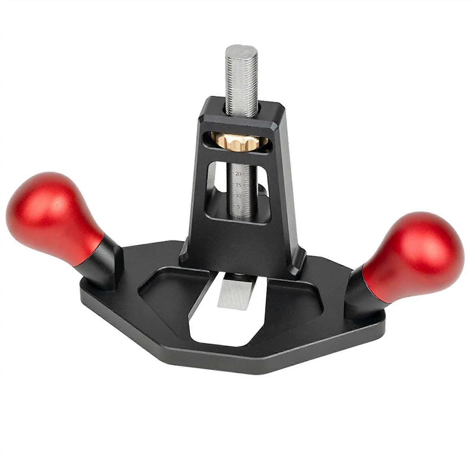Woodworking tools: Compact handheld router plane with practical depth adjustment screw and nut for rightangle cutting of tenons and mortises.