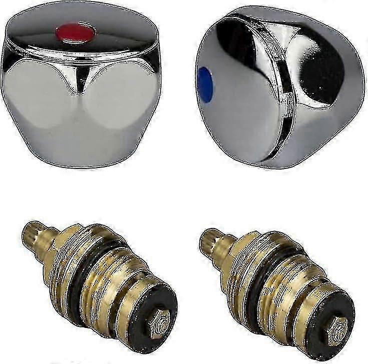 Renovierungsset für Warm- und Kaltwasserhähne aus rotem und blauem Chrom aus Metall - 2er-Pack, 1/2'