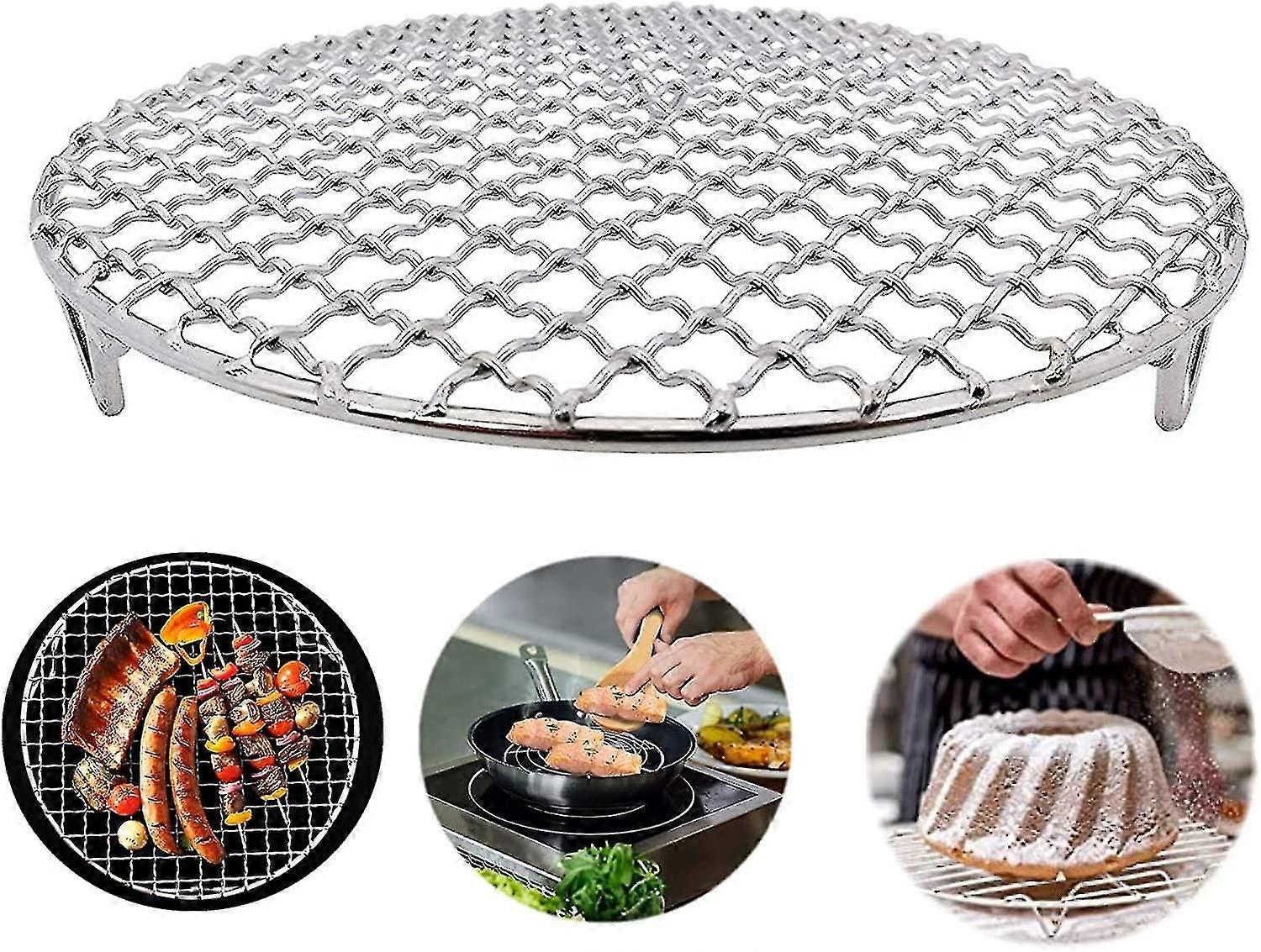 18cm/7.1" Stainless Steel BBQ Grill Grid, Round Cooking and Cooling Rack, Stackable