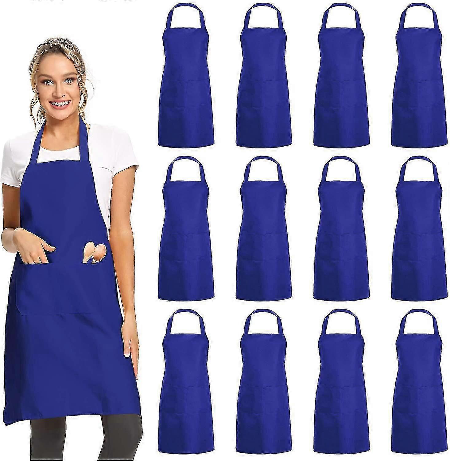 12-Pack Plain Bib Aprons with 2 Pockets, Ideal for Kitchen and Crafting