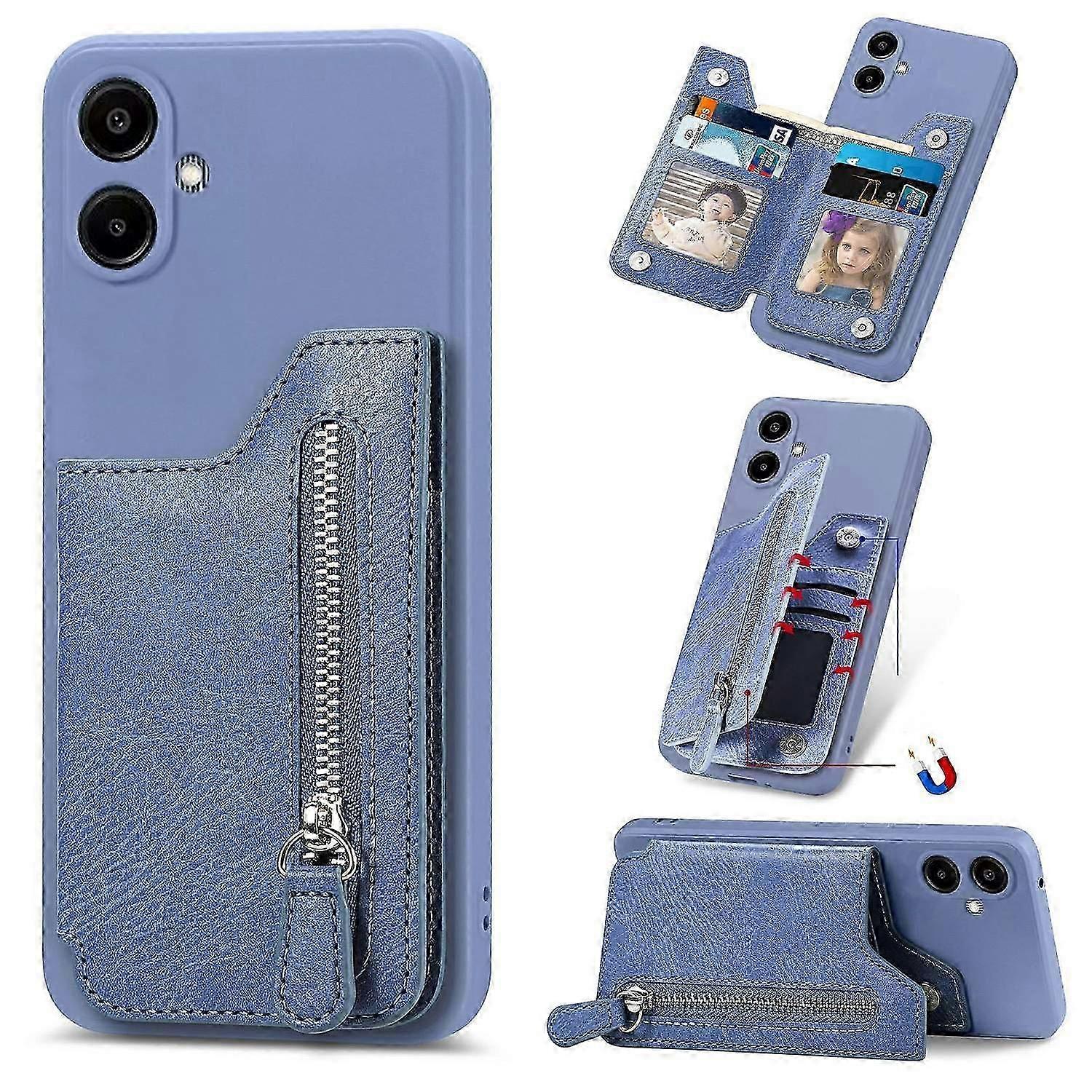 For Samsung Galaxy A06 Case PU Leather+TPU Phone Cover with Zipper Pocket Wallet