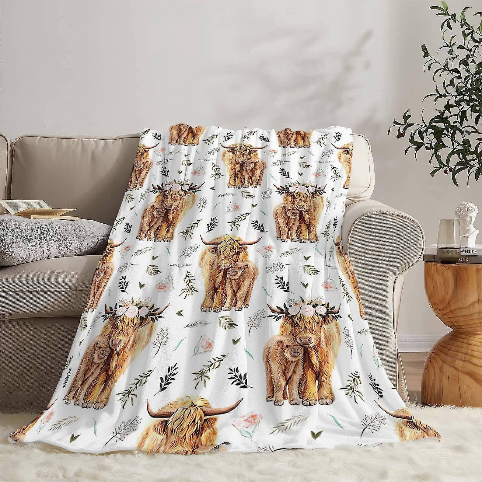 Highland Cow Print Blanket Soft Cozy Fleece Plush Warm Flannel 40x50inch