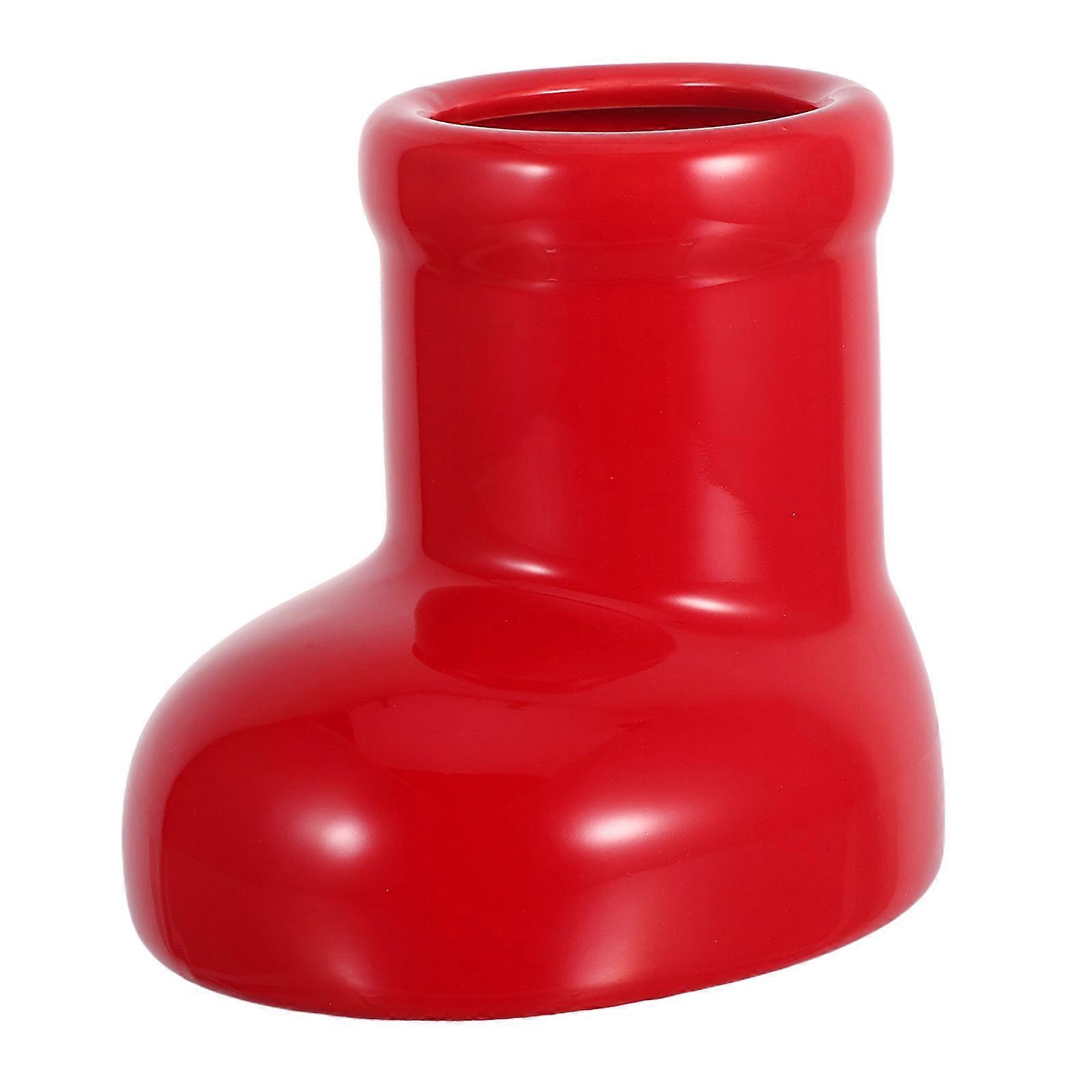 Ceramic Boot Vase for Decor with Red Color Holiday Table Centerpiece