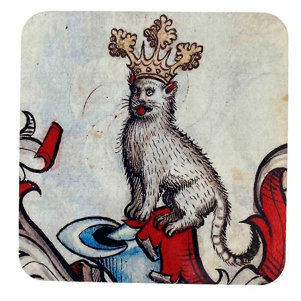 Medieval Cat Coasters for Drink Set Cat Pattern Round Coasters, Drinking Coasters Cat Coaster D
