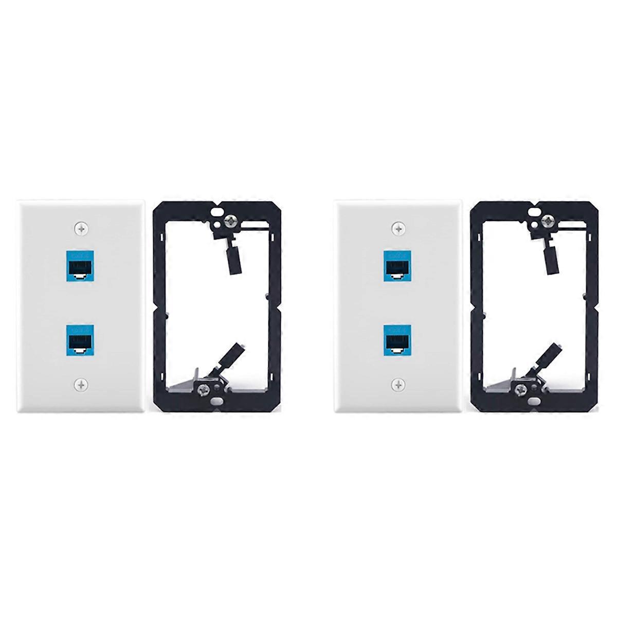 2X Ethernet Wall Plate with Low Voltage Mounting Bracket,Single Gang 2 Port Cat6 Ethernet Cable Wall