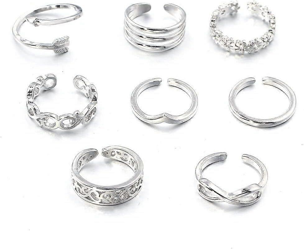 8Pcs Adjustable Toe Rings For Women Beach Party Banquet Jewelry Stainless Steel