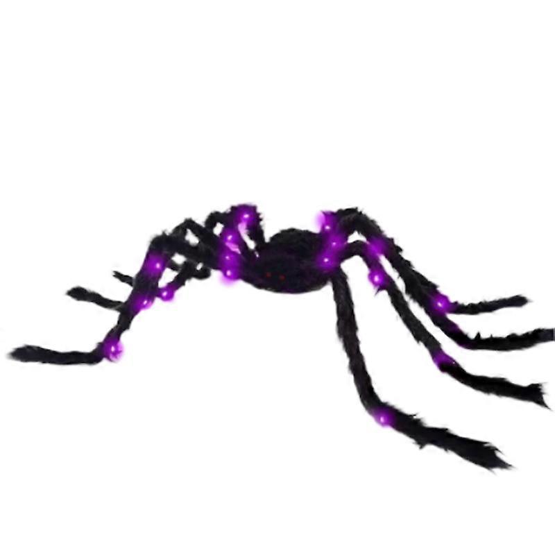 Glowing plush spiders, multiple sizes available, purple lights stand out in the dark