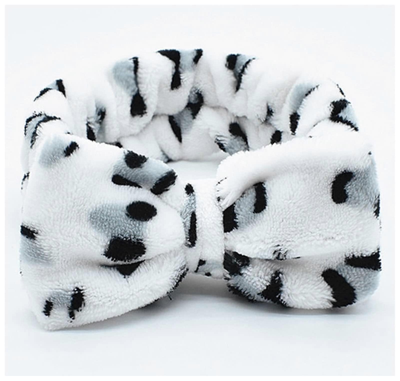 Face Wash Headband Leopard Coral Fleece Bow Dot Hairband Elastic Turban Knot For Washing Face Women Size Leopard 01