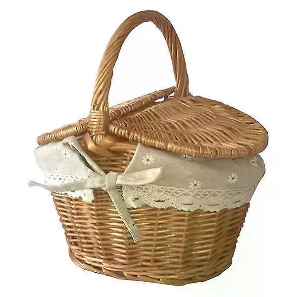 Picnic basket, made of rattan and cotton linen, about 10.22×7.07×5.5 inches, suitable for multiple occasions