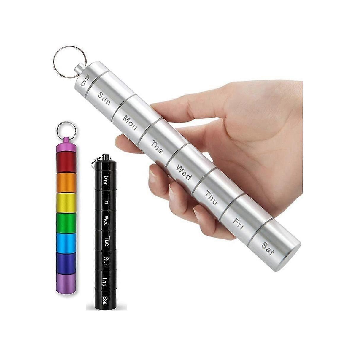 Pill Box Keychain Pill Holder Waterproof 7 Day Travel Weekly Pill Container Case Metal Compact Pill