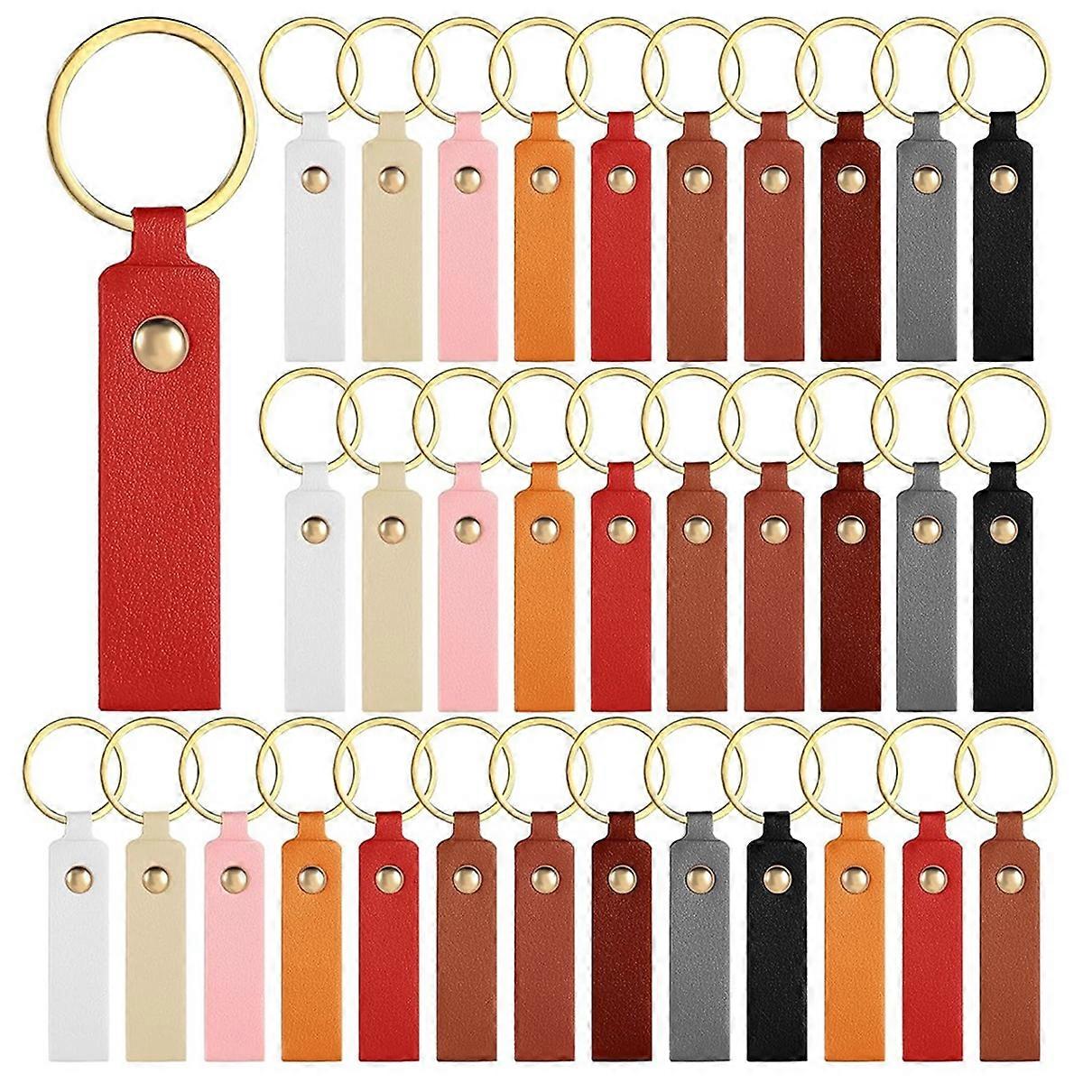 100Pcs PU Leather Key Fob Kit, Leather Keychain Blanks with Gold Rivet and Metal Rings, Multicolor Key Chain Making Kit