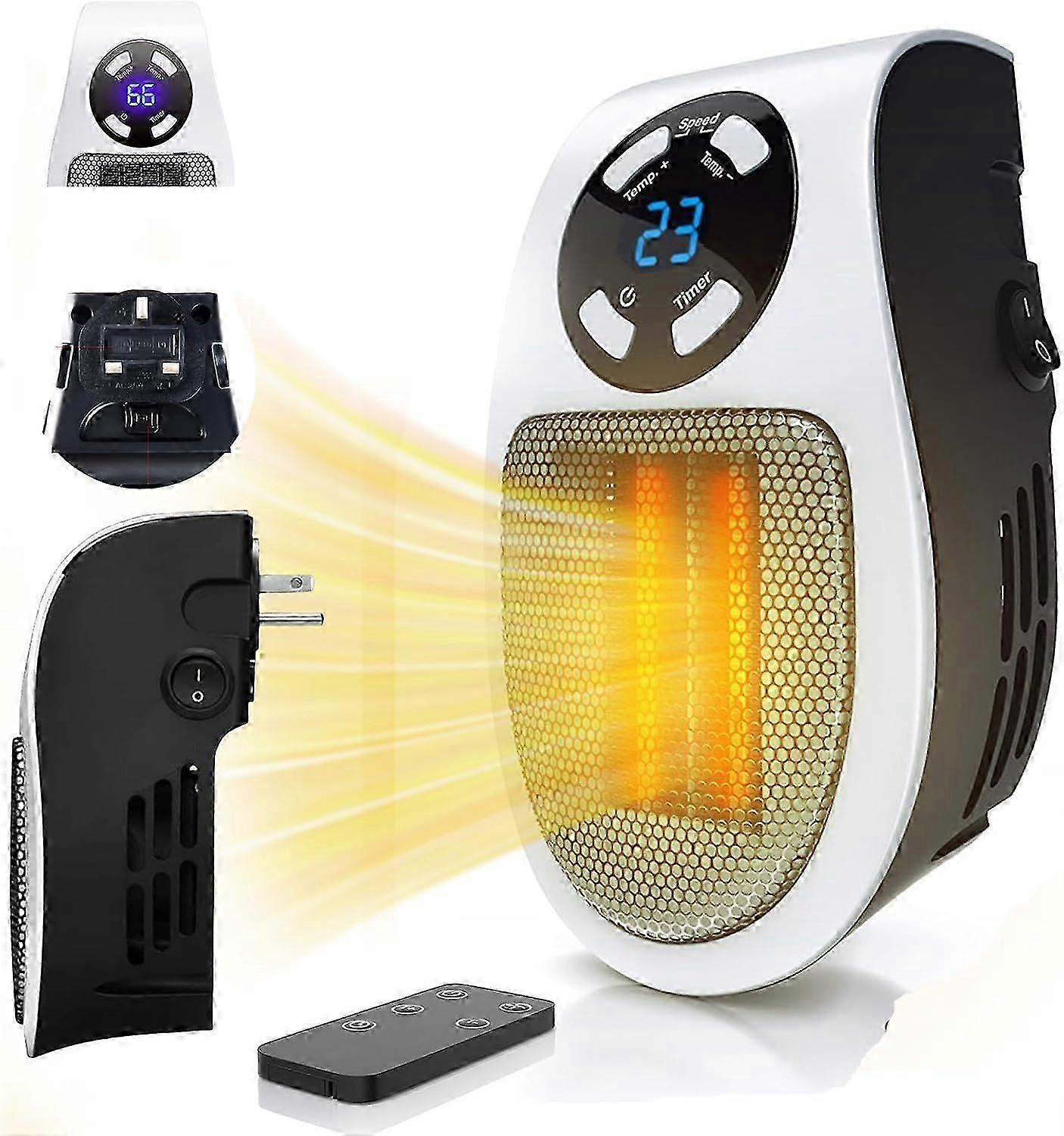 Electric Space heater, Wall Outlet Space Heater as Seen on TV with Adjustable Thermostat and Timer and Led Display, Compact for Office Dorm Room