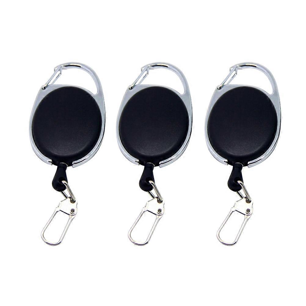 Retractable Badge Reel Steel Cable Key Ring for Keys Hanging 6Pcs Black